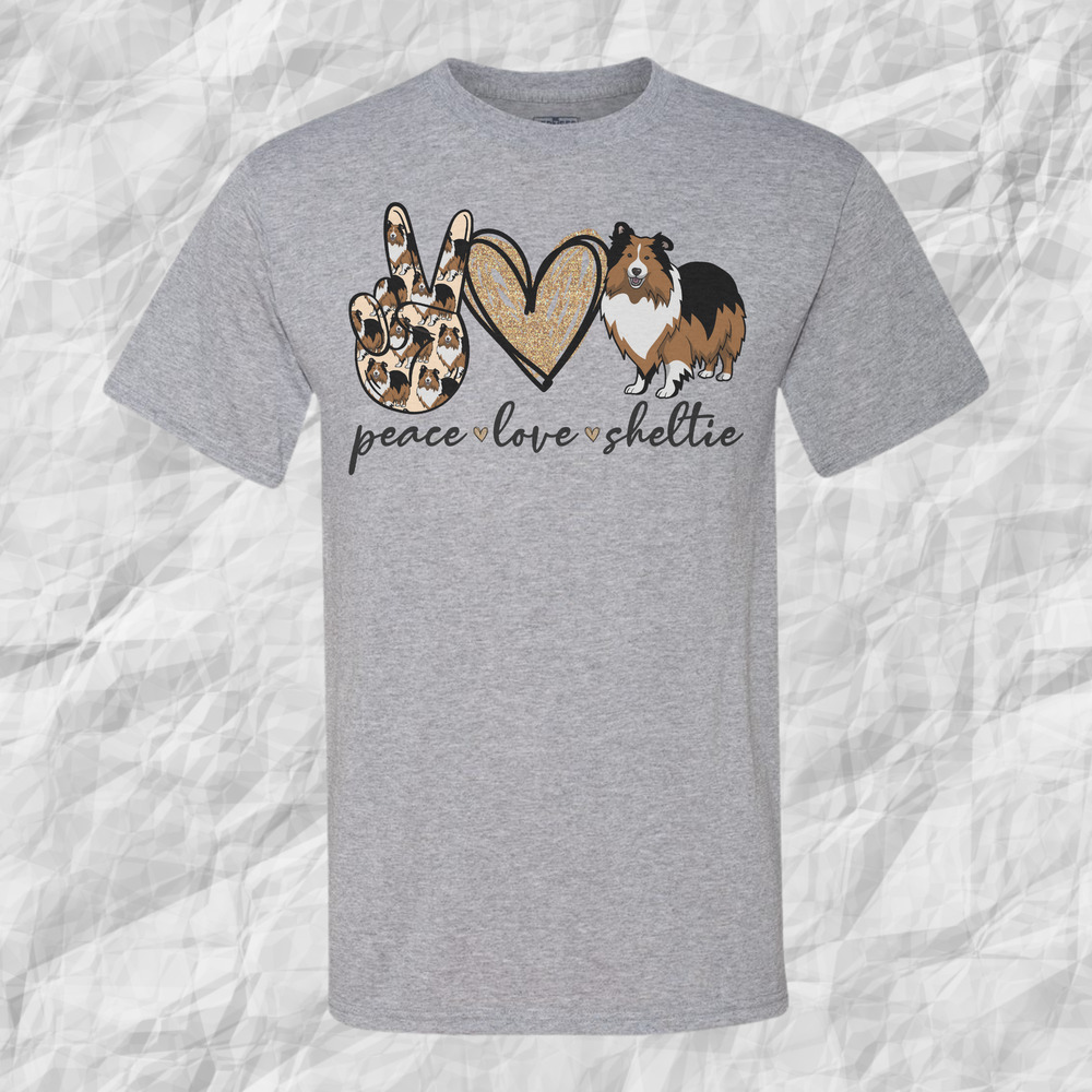 Peace Love Sheltie Gray Sublimated Tee XLarge